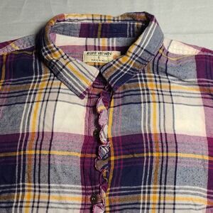 Ruff Hewn Women's Small Button Up Plaid Flannel Ruffled Placket 100% Cotton